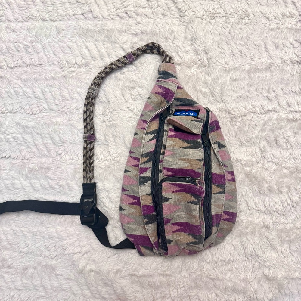 Kavu Crossbody Bag in Purple and Tan Pattern